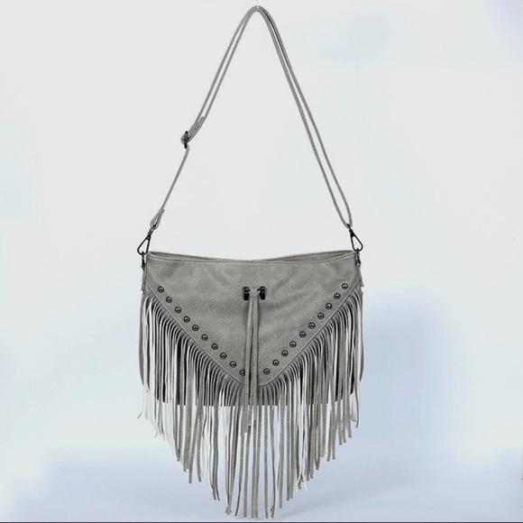 Fabulous Chic Fringe Grey Leather bag - Picture 1 of 5